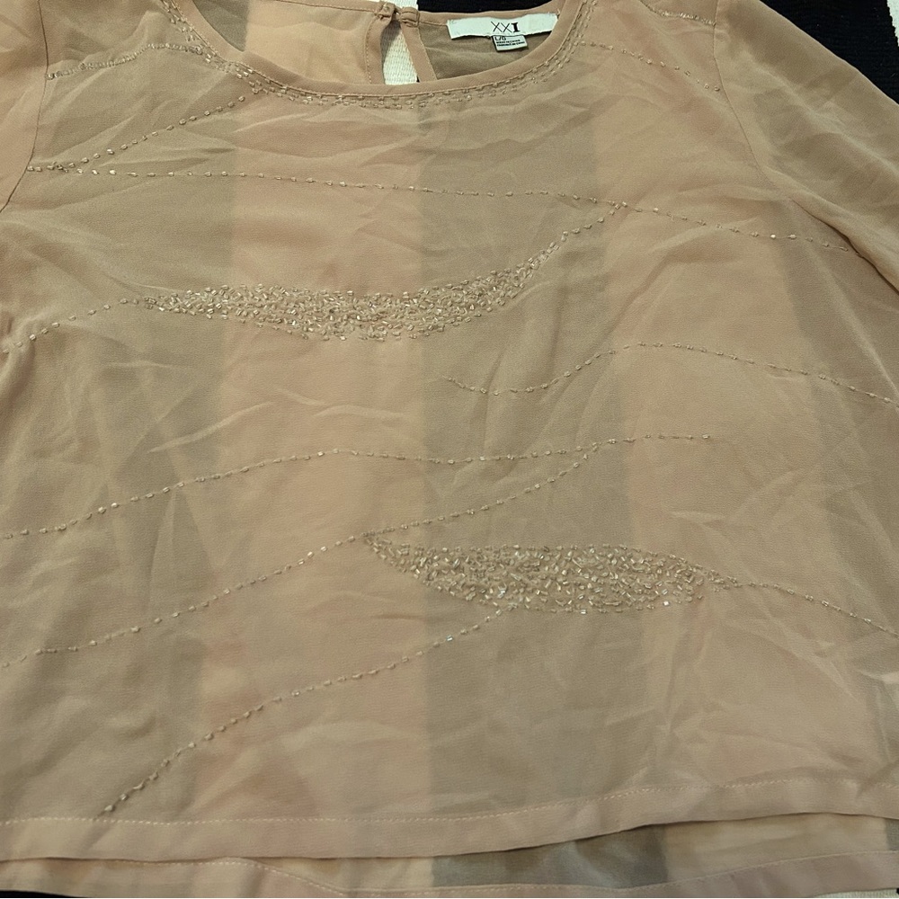 Long sleeve beaded sheer shirt